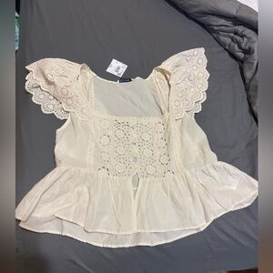 American Eagle Outfitters Cream Eyelet Blouse